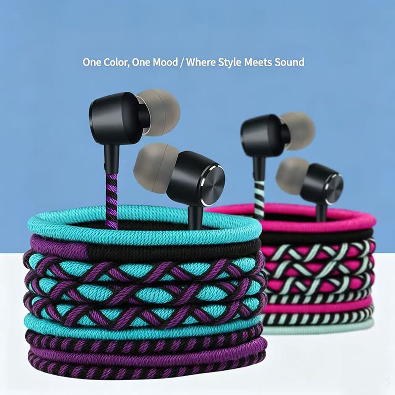 Wired Earphone Mic - Słuchawki przewodowe z oplotem, 3.5mm, douszne,