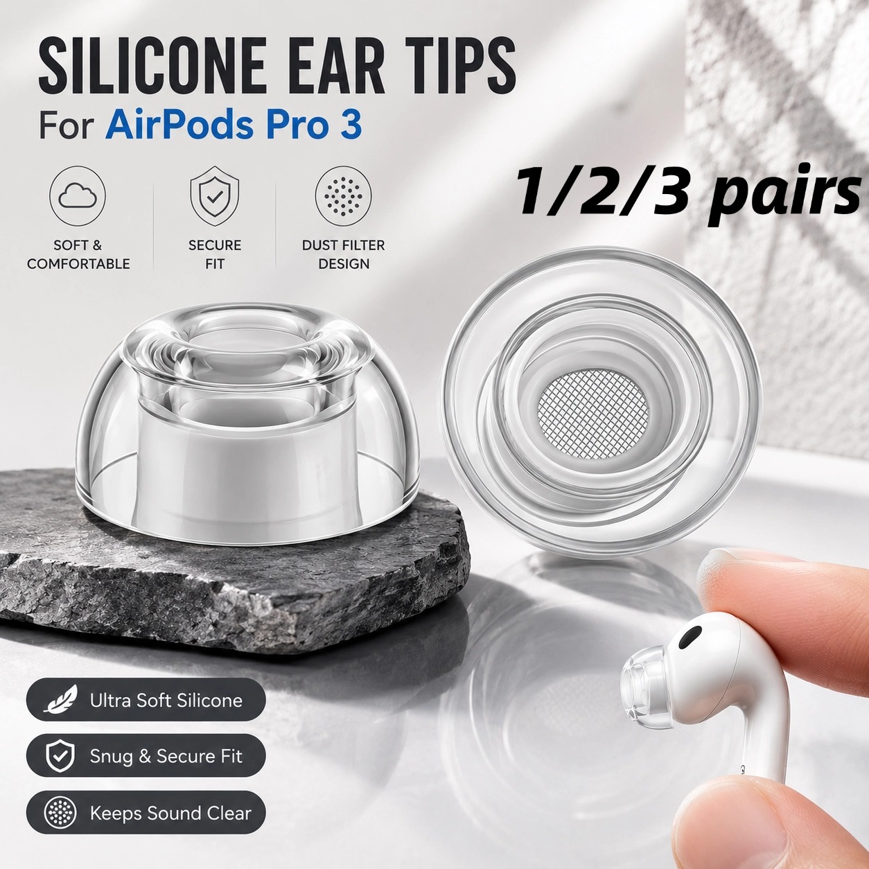 1/2/3 Pary Przezroczystych Sil – Silicone Ear Tip Replacement recenzja i cena